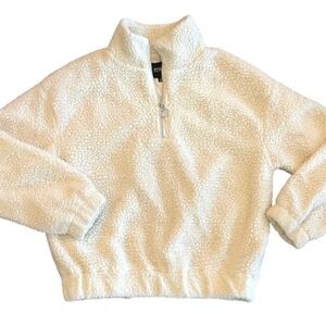 Ambiance Cropped Sherpa‎ 1/4 Zip Jacket Pullover Cream Ivory Womens Medium Y2K